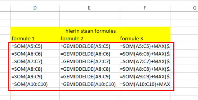 Sneltoets Ctrl+t voorbeeld formules weergeven