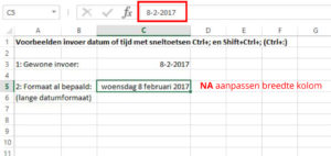 sneltoets Ctrl+puntkomma voorbeeld lange datumnotatie 3