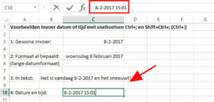 sneltoets Ctrl+puntkomma voorbeeld datum en tijd 1