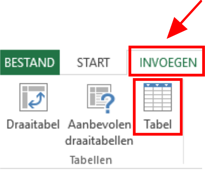 Schermafbeelding tabel invoegen via lint