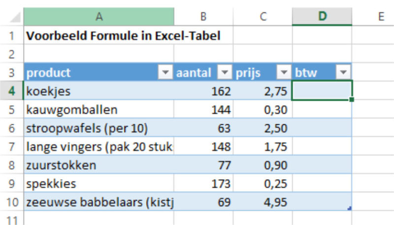 Excel-tabel kolom erbij maken